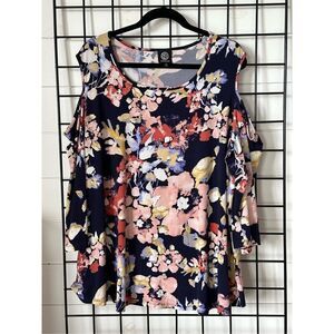 Bobeau Floral Print Cold Shoulder Blouse‎ Top 2X